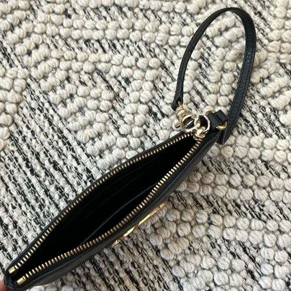 🖤 Michael Kors Wristlet | Mini Bag | Purse | Black Leather | Gold Emblem - Picture 9 of 12